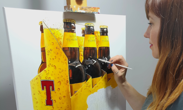 Painting of Tennents Lager Bottles
